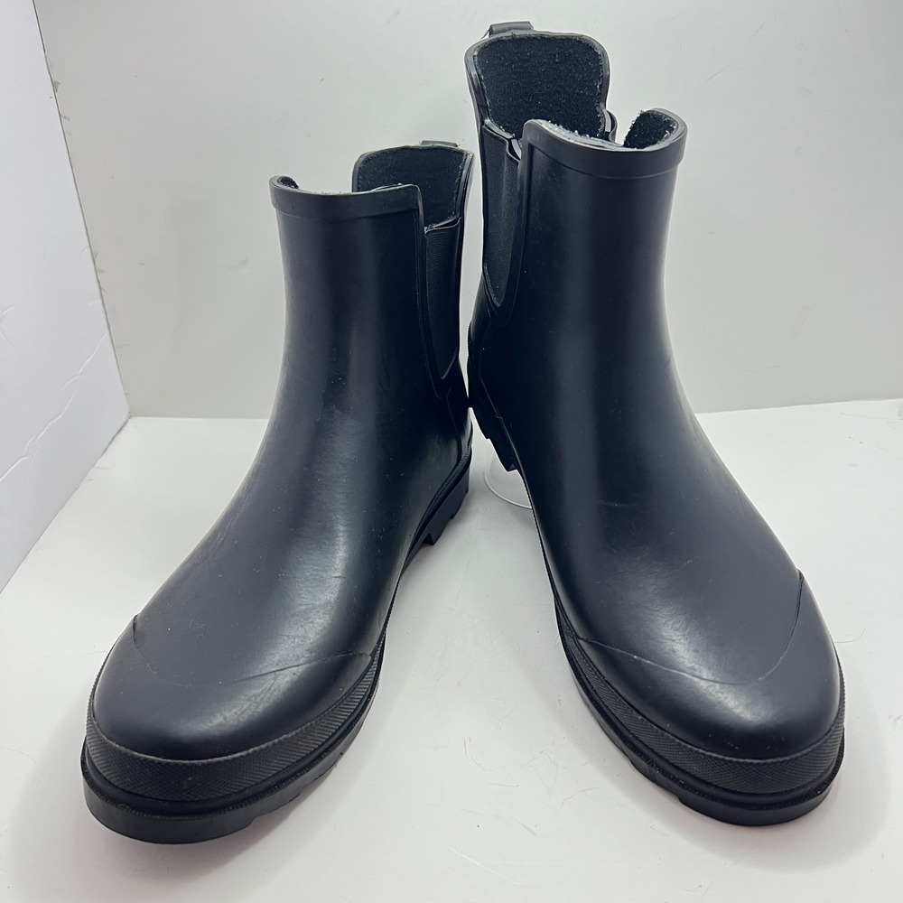 J.Crew Womens Matte Black Chelsea Rain Boots Size 11 Ankle Lug Sole Waterproof